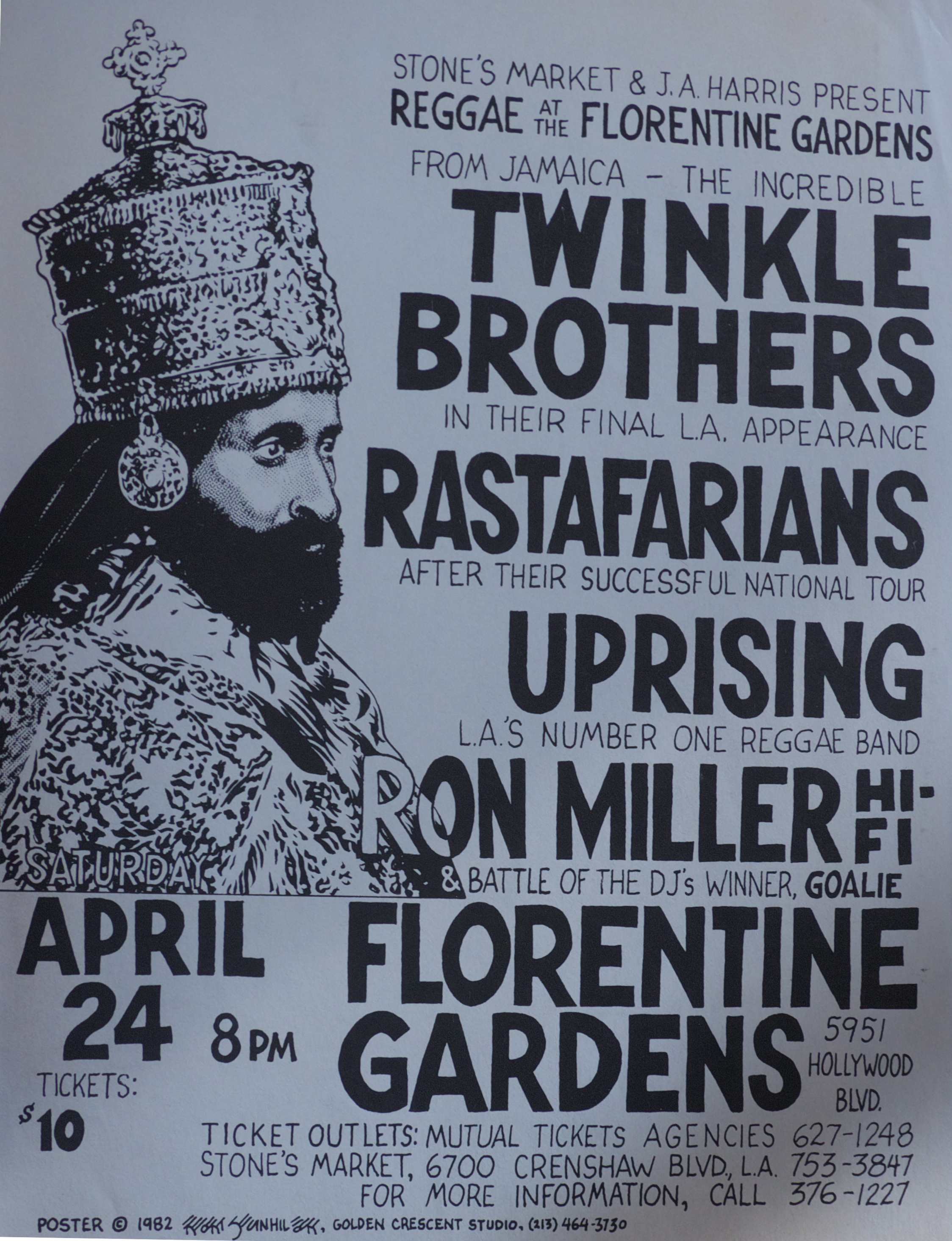 Stone's Market & J.A Harris Present Reggae at the Florentine Gardens — Twinkle Brothers, Rastafarians, Uprising, Ron Miller & More